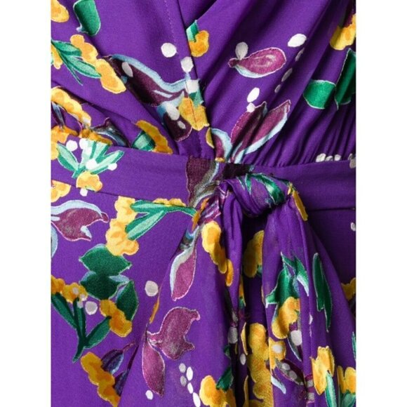 💕SALONI💕 Olivia Floral Printed Silk Midi Dress ~ Violet Sweetpeas US 4 - Picture 11 of 16